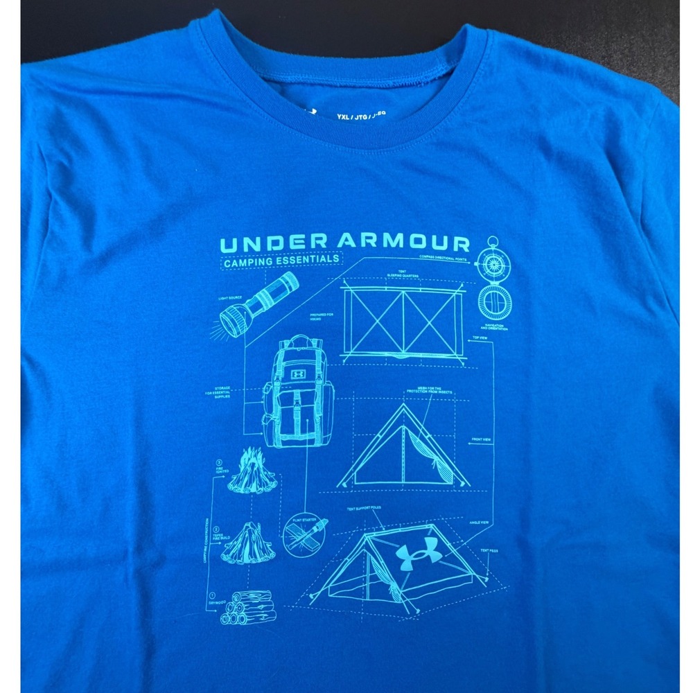 Under Armour Kids Blue Camping Essentials Graphic T-Shirtโ Loose Fit YXL K8
